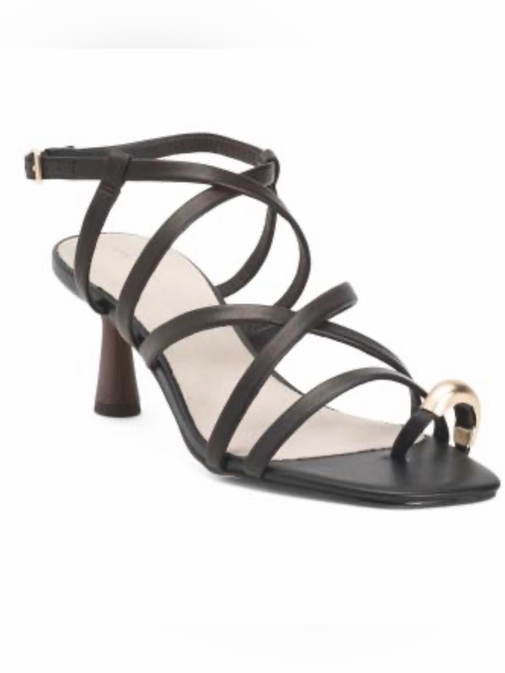 Sanctuary Black Strappy Heel Sandals with Gold Ring